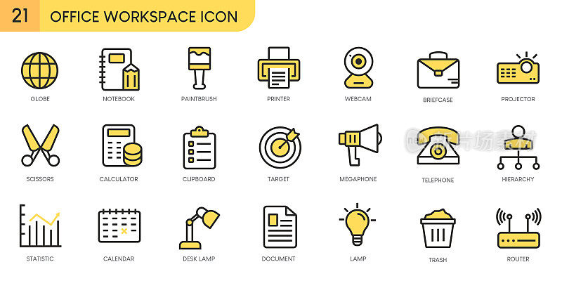 OFFICE WORKSPACE -图标向量的集合